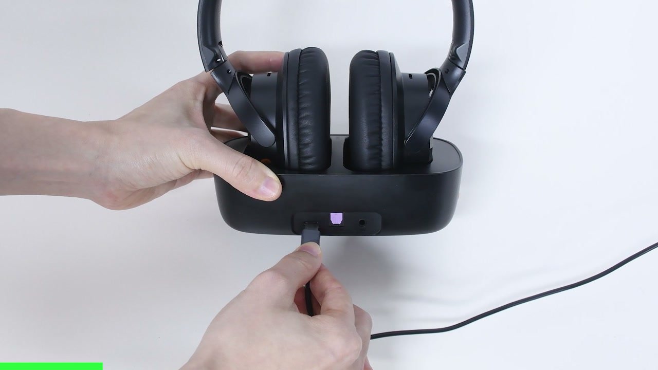 Included USB-C power cable connected to the Ensemble Pro transmitter